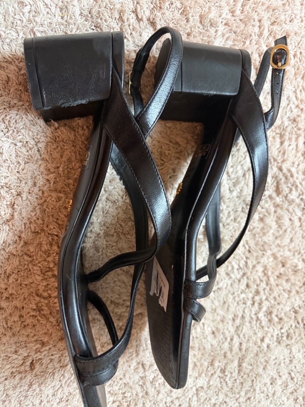 Stuart Weitzman Black Leather Cross-Strap Block Heel Sandal - Picture 6 of 7